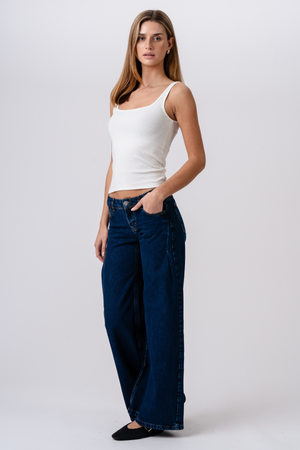 Bianca Jeans mit niedriger Taille – Mittelblau