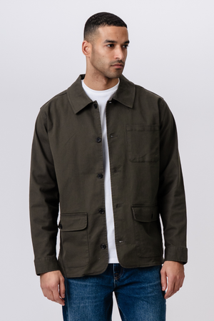 Twill -Hemdjacke - dunkle Olive