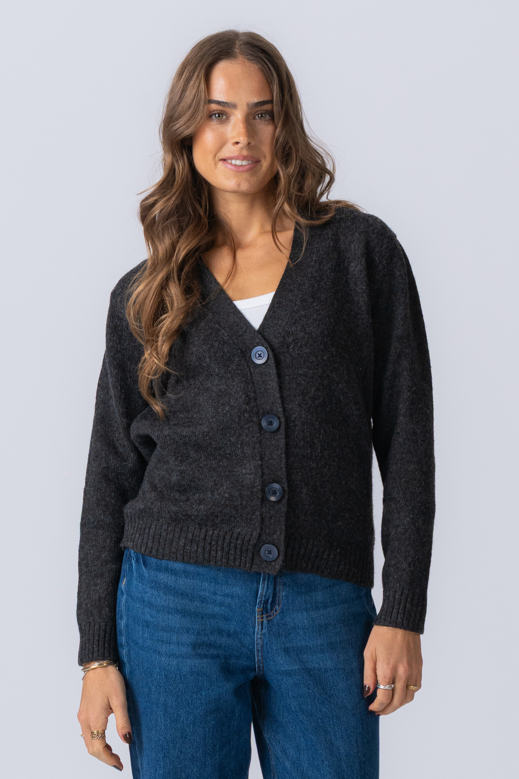 Strickjacke - dunkelgraue Melange