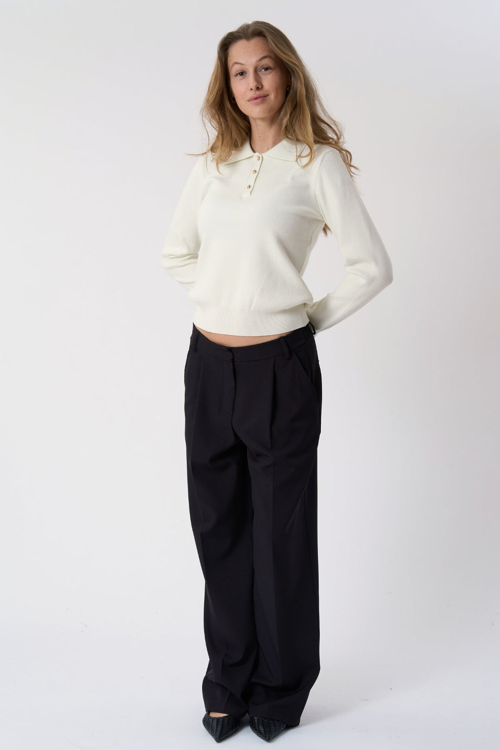 Langärmliges Poloshirt – Ecru