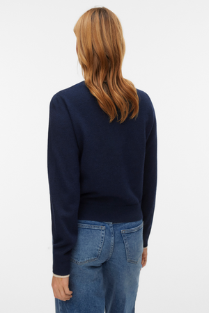 Wundervoller Cardigan mit O-Ausschnitt – Marineblauer Blazer m. Birke