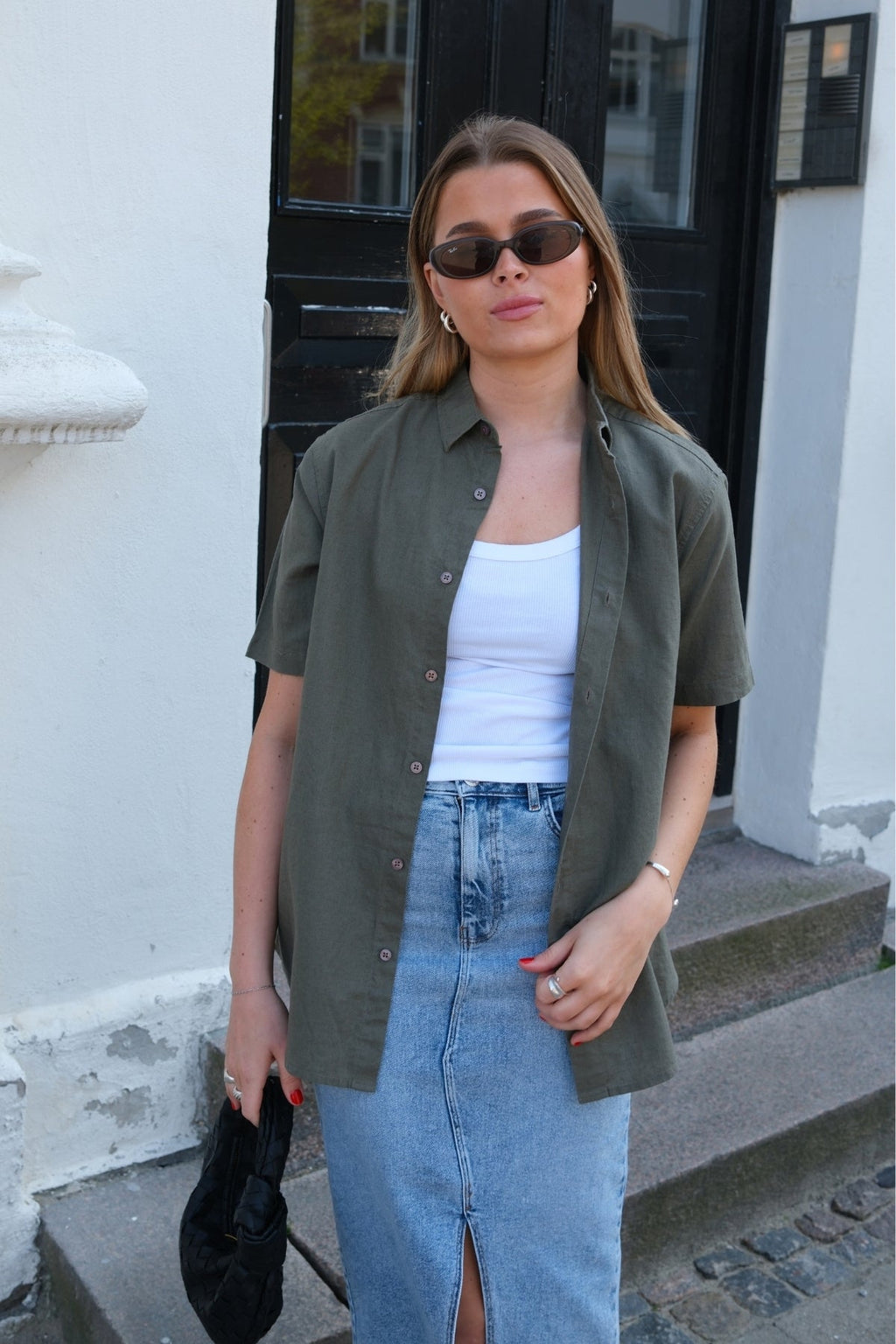 Kurzarm -Leinenhemd - Armee