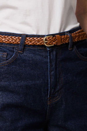 Avery Leder geflochten Slim Gürtel - Cognac