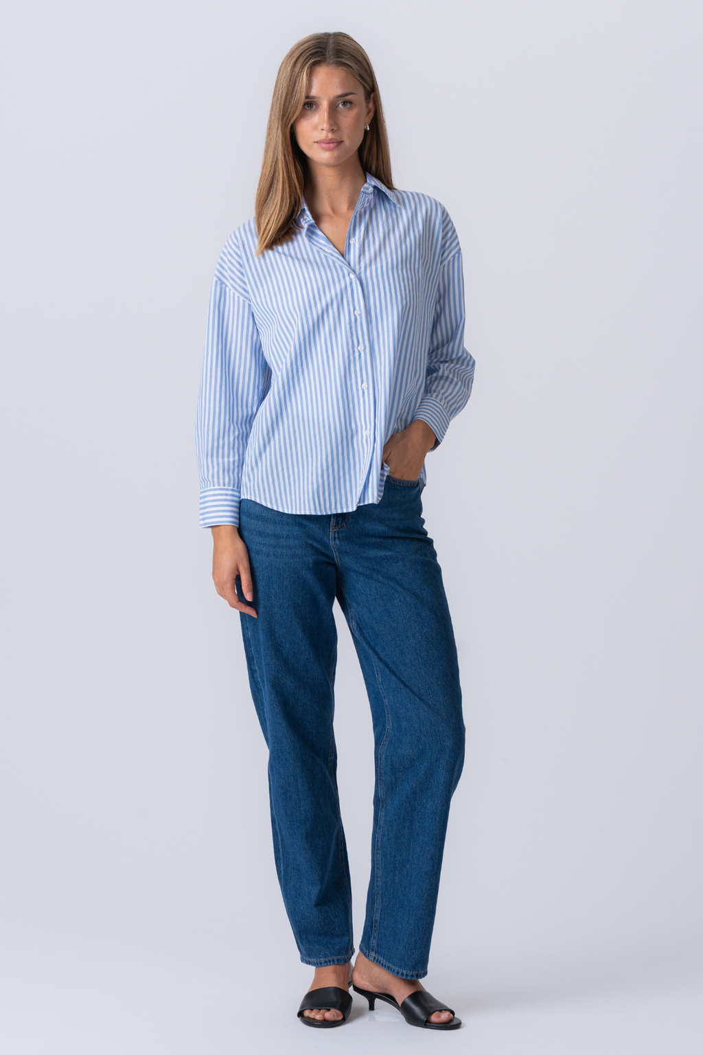 Layla gestreiftes Hemd - Hellblau