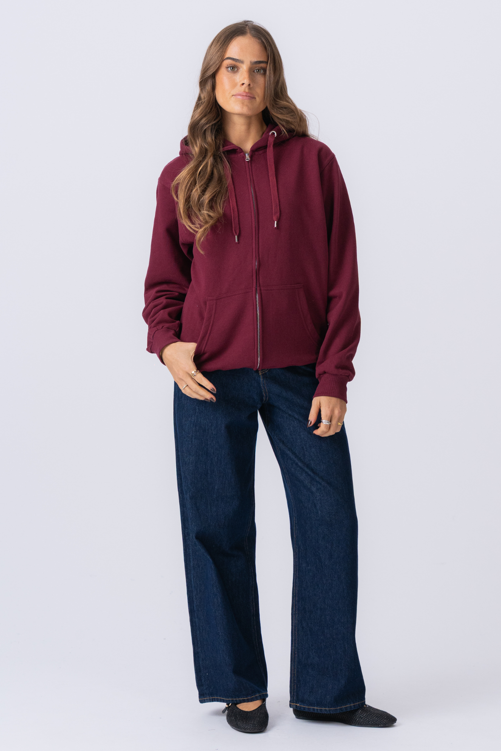 Basic Zip Hoodie - Burgund