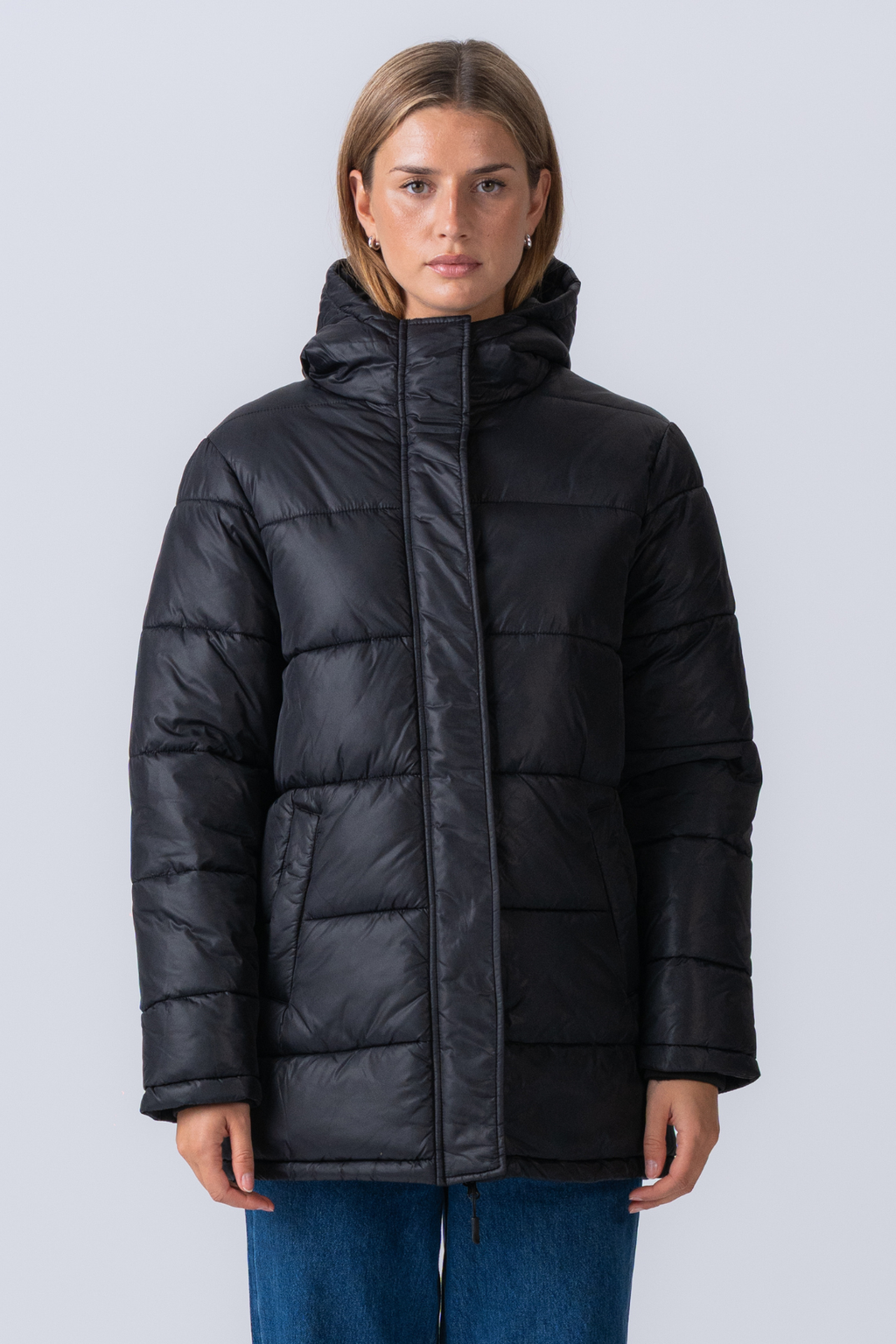 Lange Pufferjacke - Schwarz