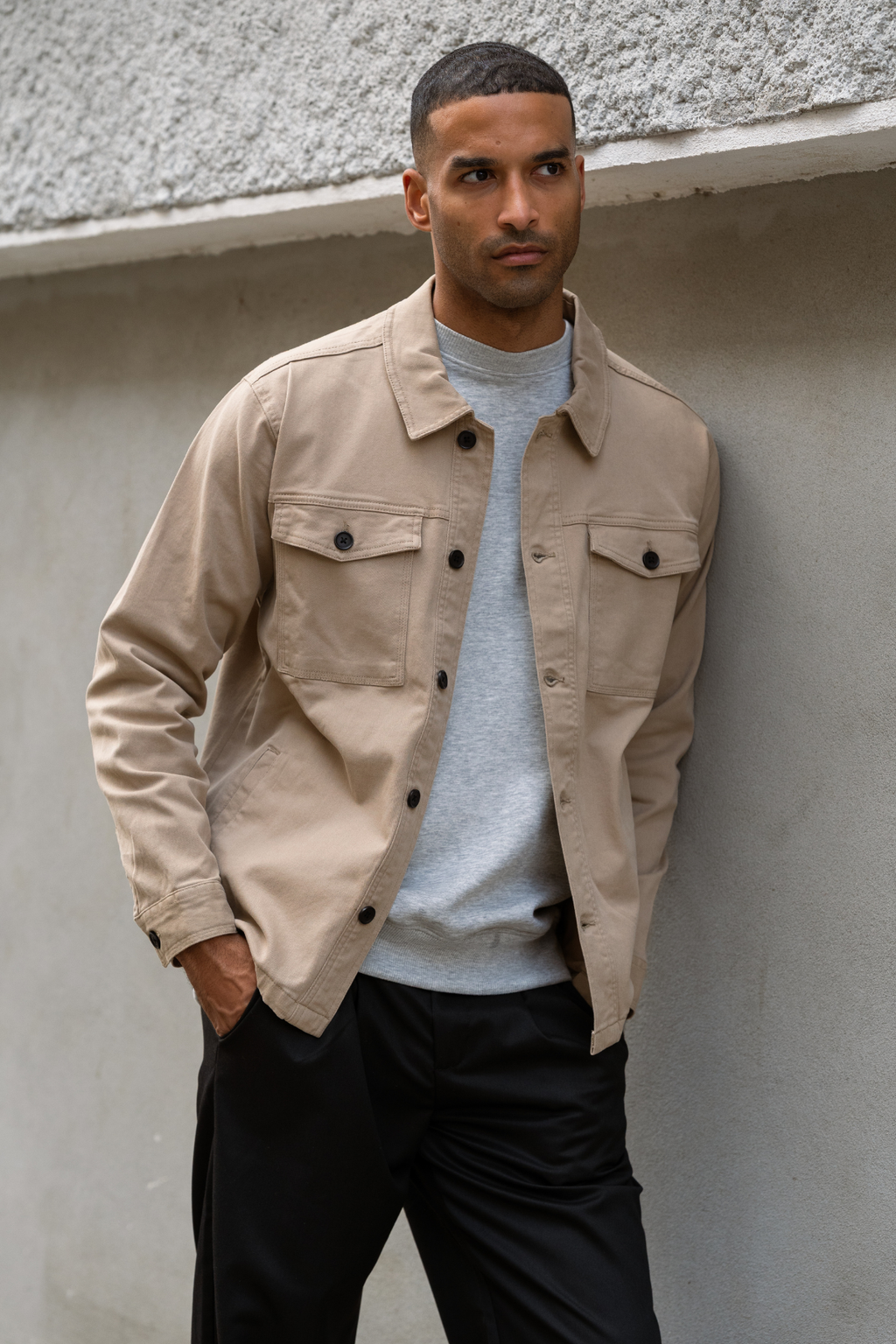 Twill Overshirt - dunkler Sand