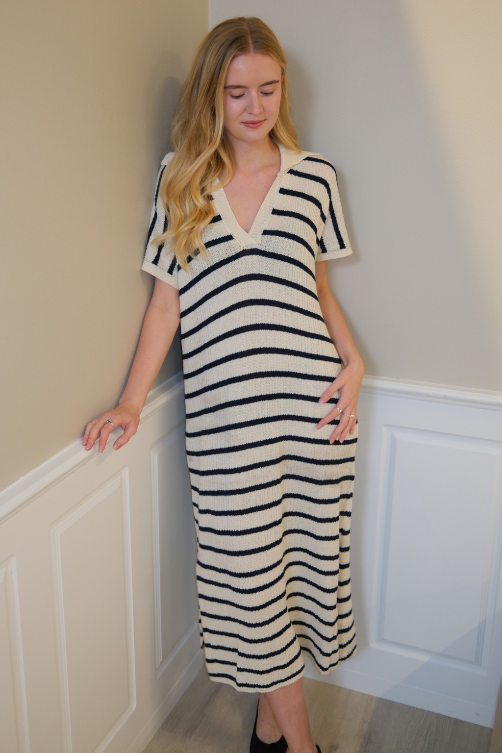 Victoria Kleid - Weiß/Marine