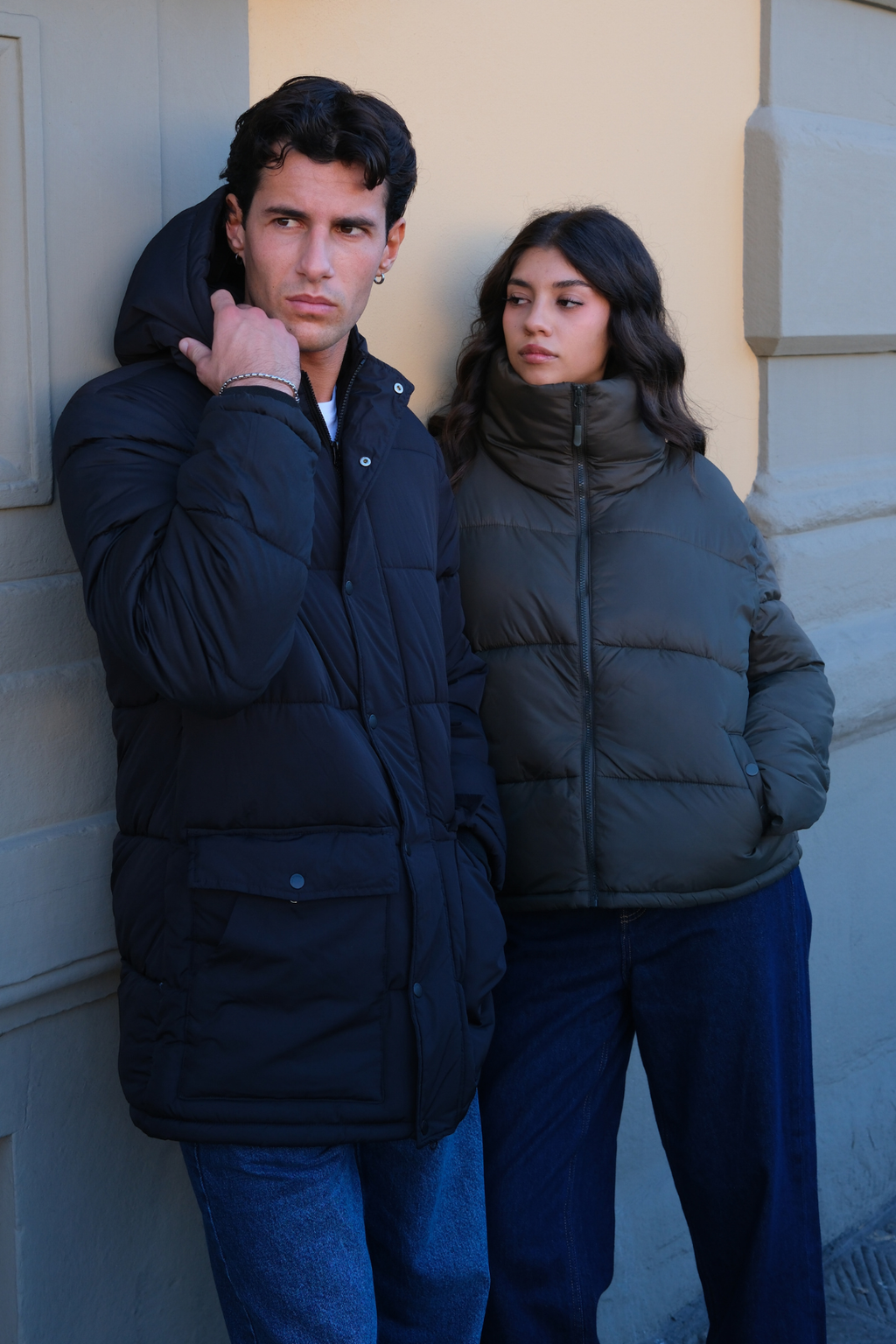 Lange Pufferjacke - Marine