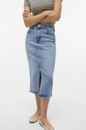 Natalie Midi Rock - Hellblauer Denim