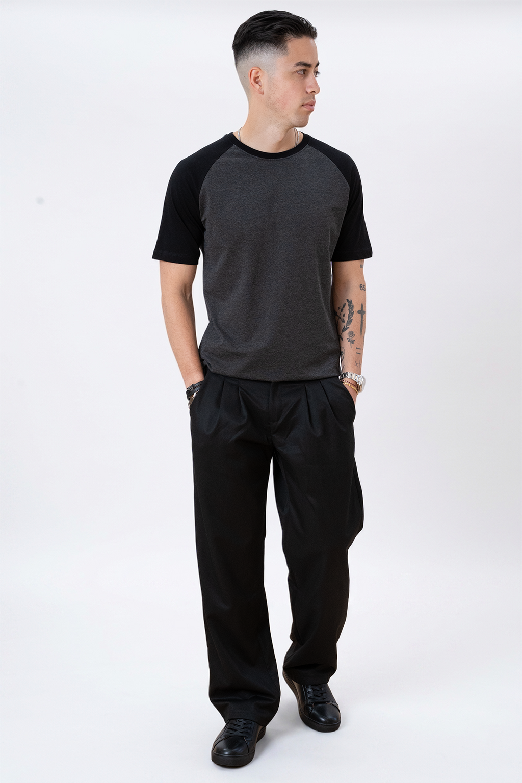 Basic Raglan T-Shirt-Schwarz-Darkgrau
