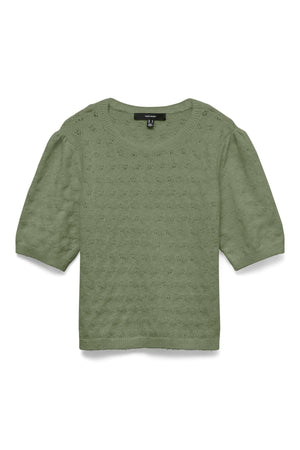 Doffy Stitch Pullover mit O-Ausschnitt – Oil Green Melange