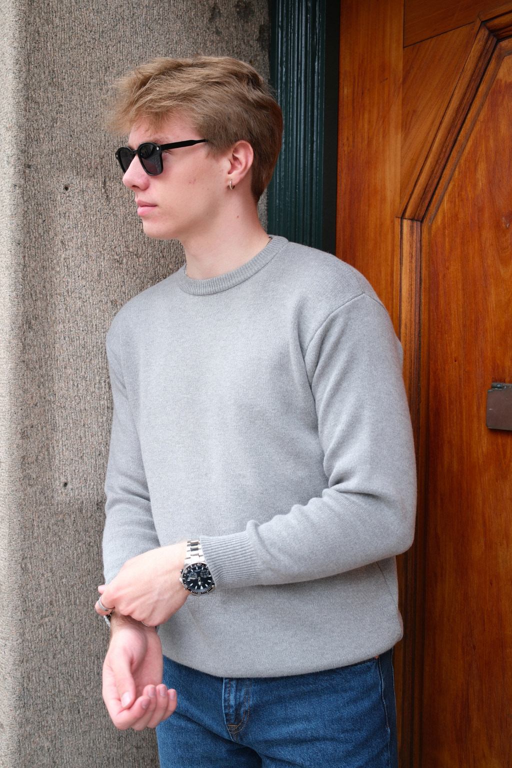 Crewneck -Strickpullover - hellgrau