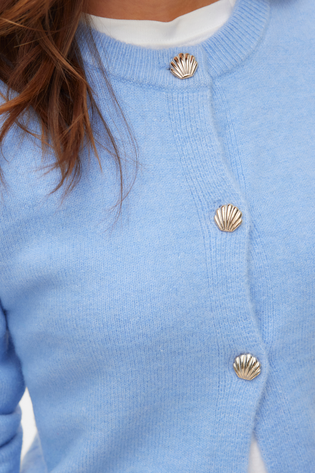 Fiona Short Button Cardigan – Brunnera Blue Melange