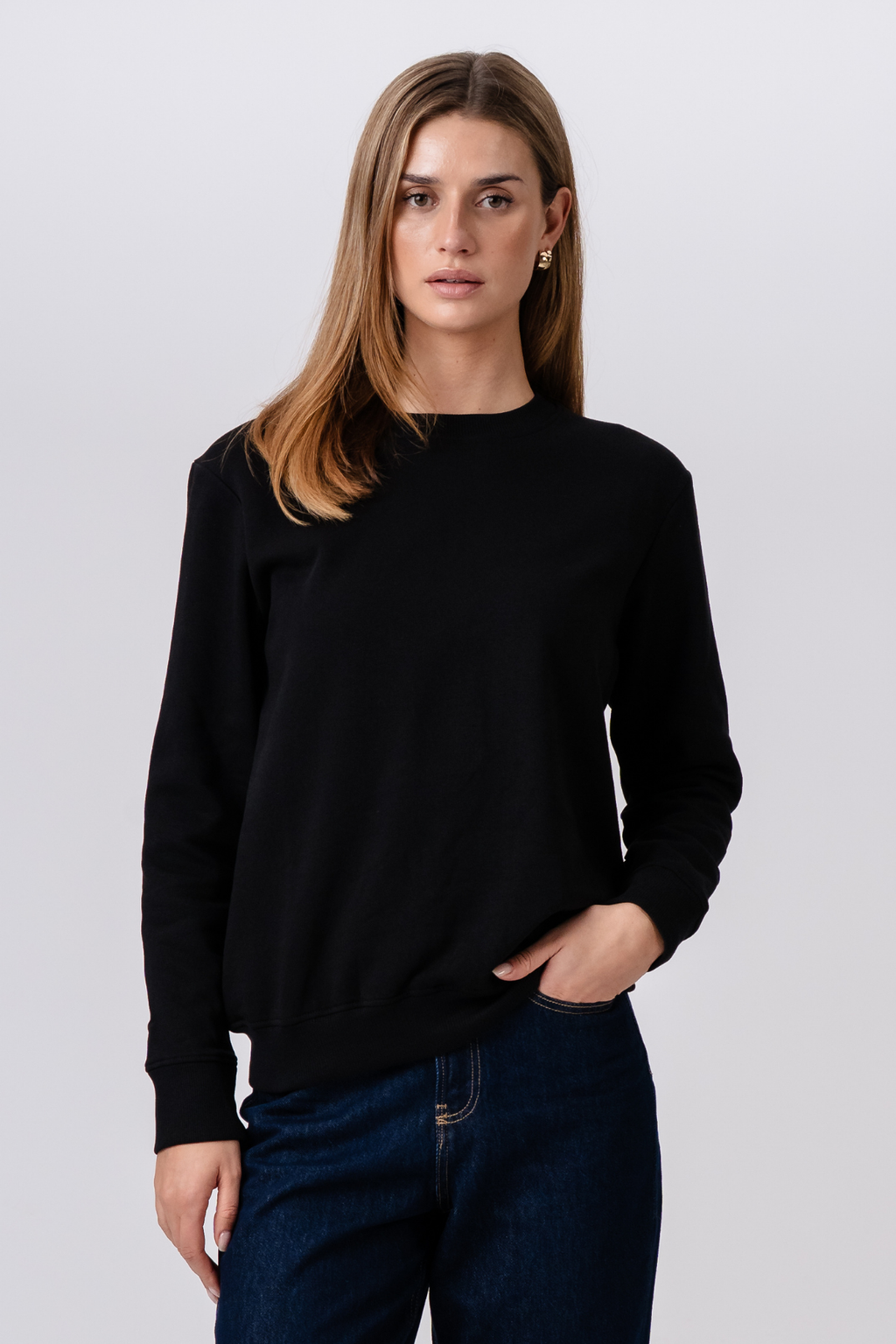 Sweatshirt mit Rundhalsausschnitt - Schwarz