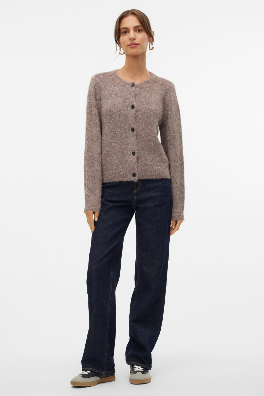 Novah O-Neck Button Cardi – Brown Lentil Melange