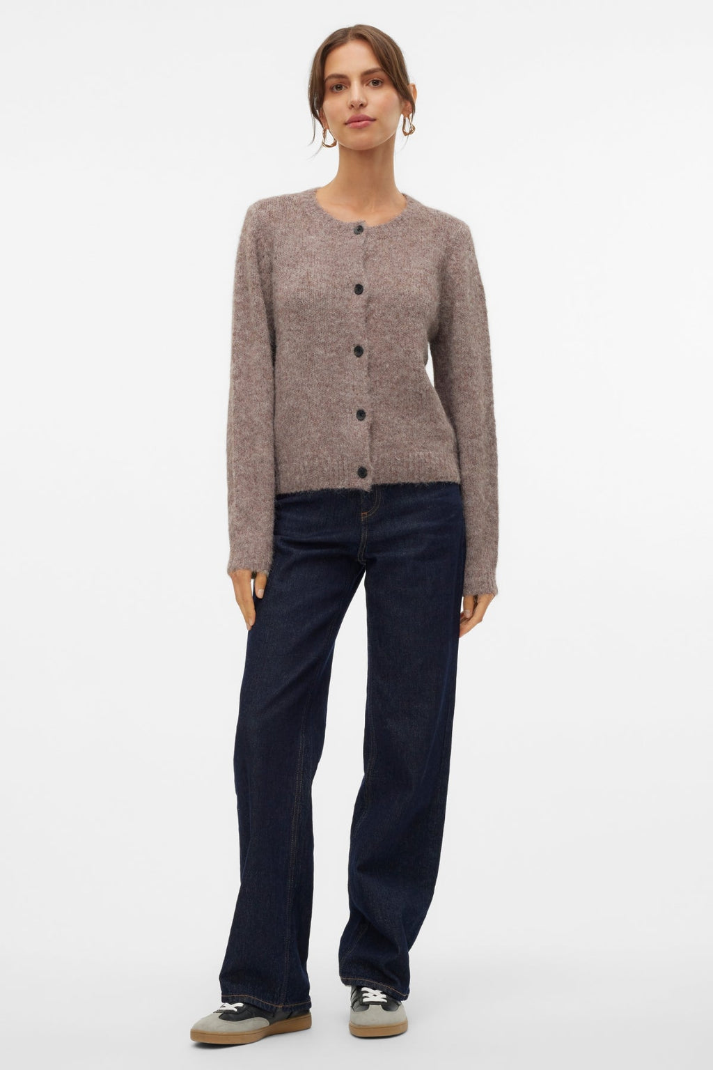Novah O-Neck Button Cardi – Brown Lentil Melange