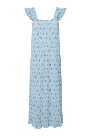 Volantkleid mit Flora-Trägern – Kaschmirblau