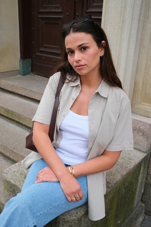 Kurzarm -Leinenhemd - Sand