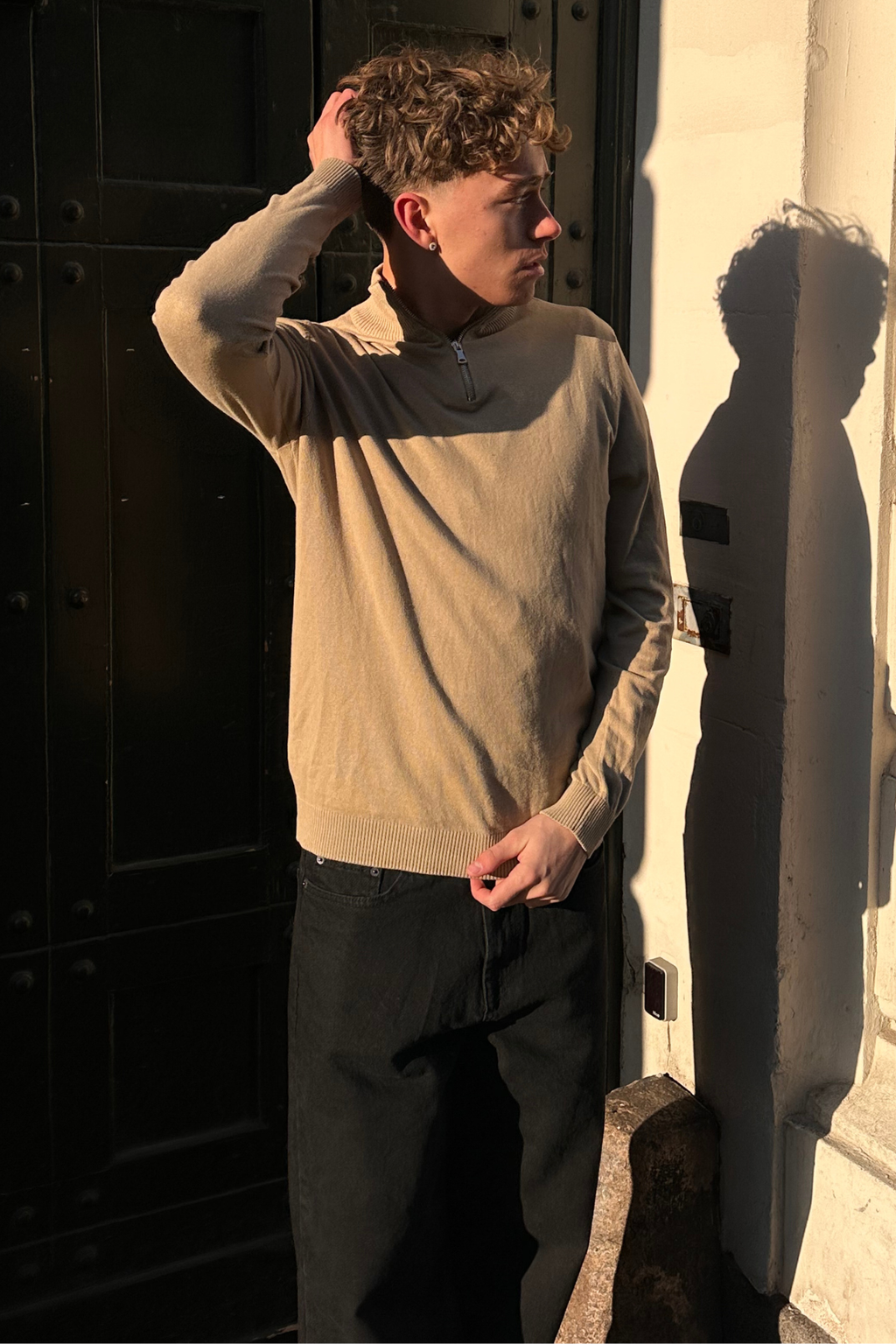 Pullover halb Reißverschluss - Sand