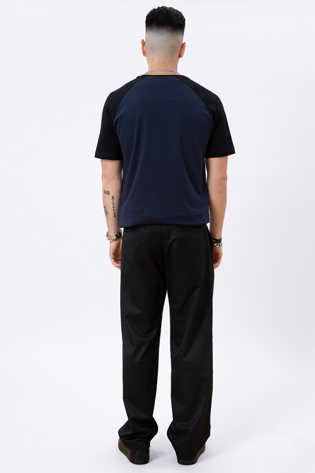 Basic Raglan T-Shirt-Schwarz-Navy
