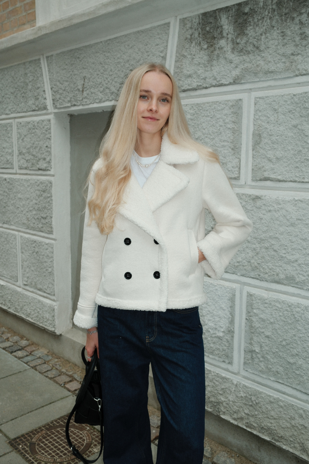 Shearling Kurzmantel - Chalk