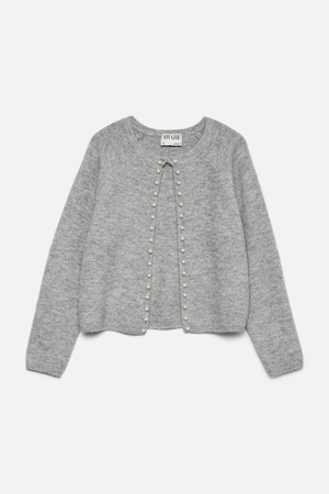 Magalene O -Neck Pearl Cardigan - mittelgrauer Melange