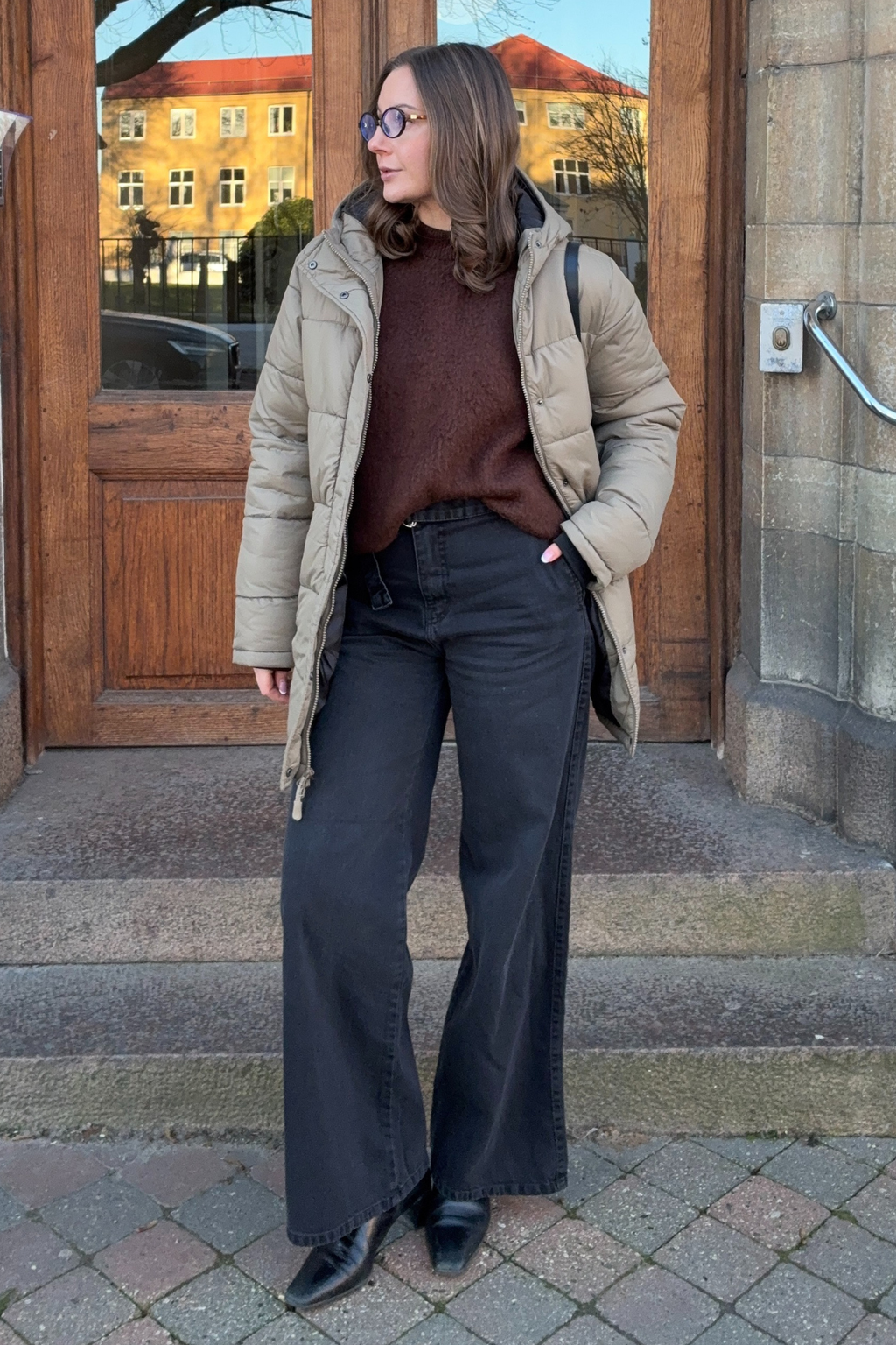 Lange Pufferjacke - Sand