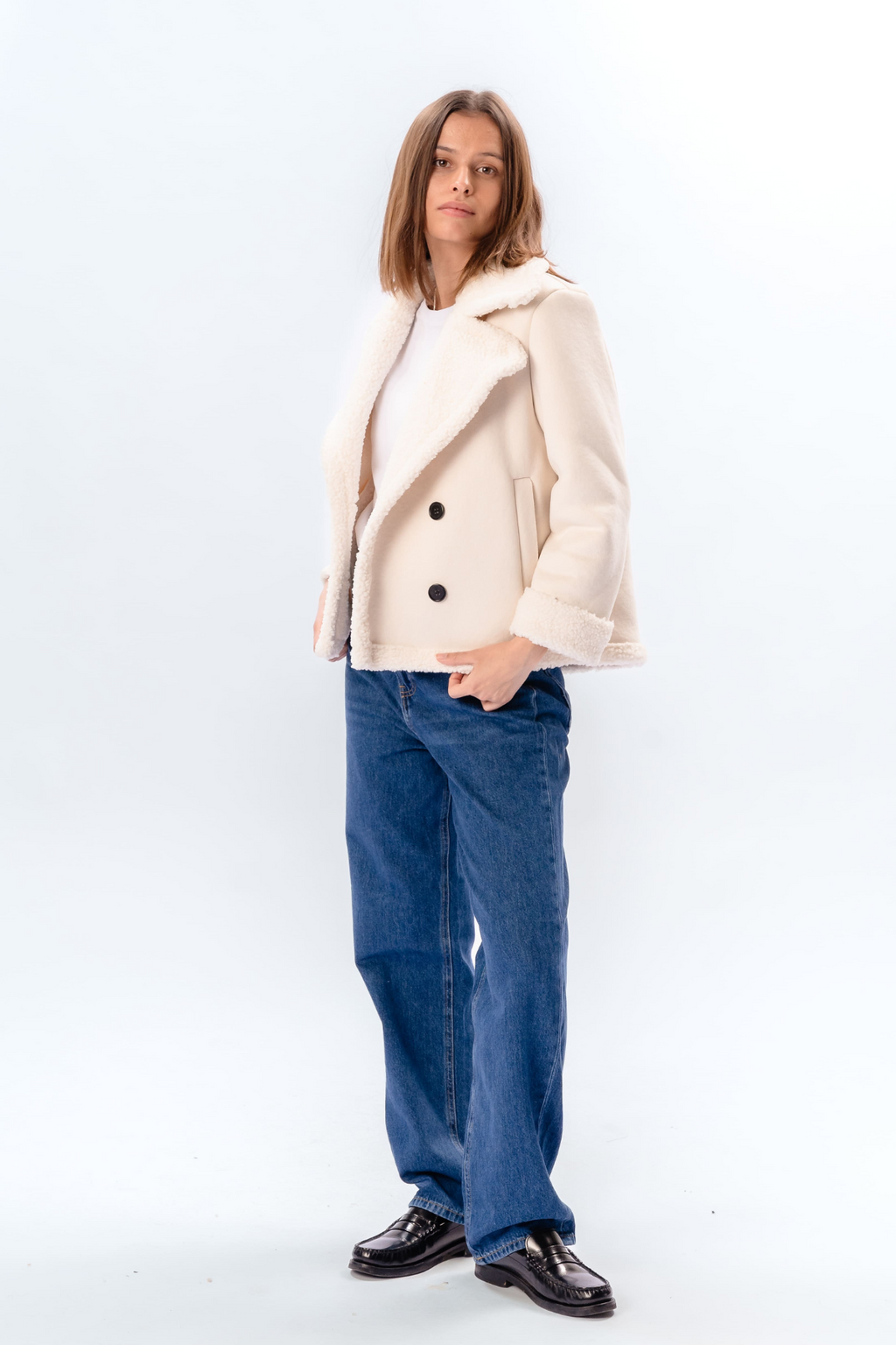 Shearling Kurzmantel - Chalk
