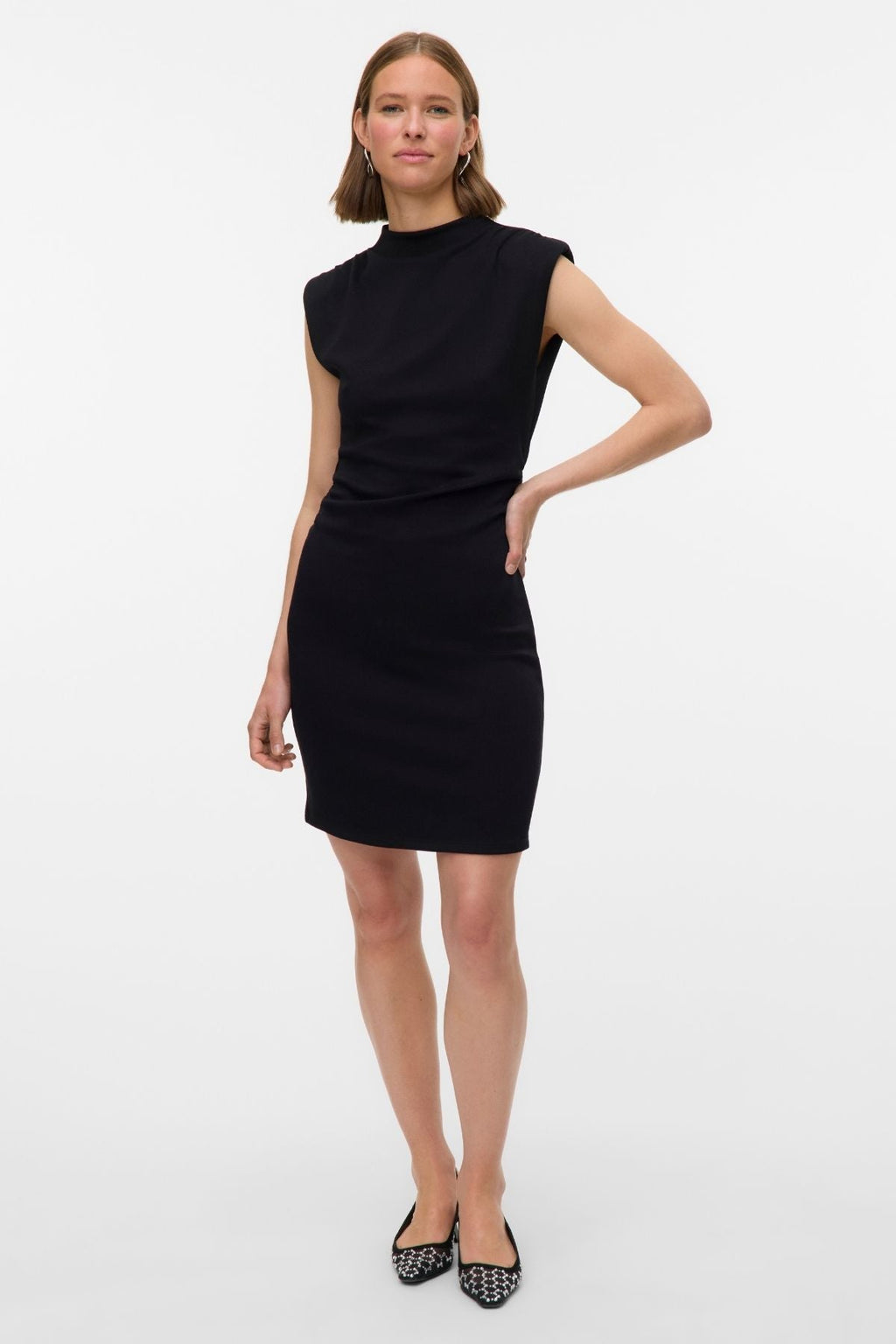 Kurzes, hochgeschlossenes Nelli-Kleid - Schwarz