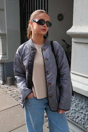 Gesteppte Blockjacke - Grau/Schwarz