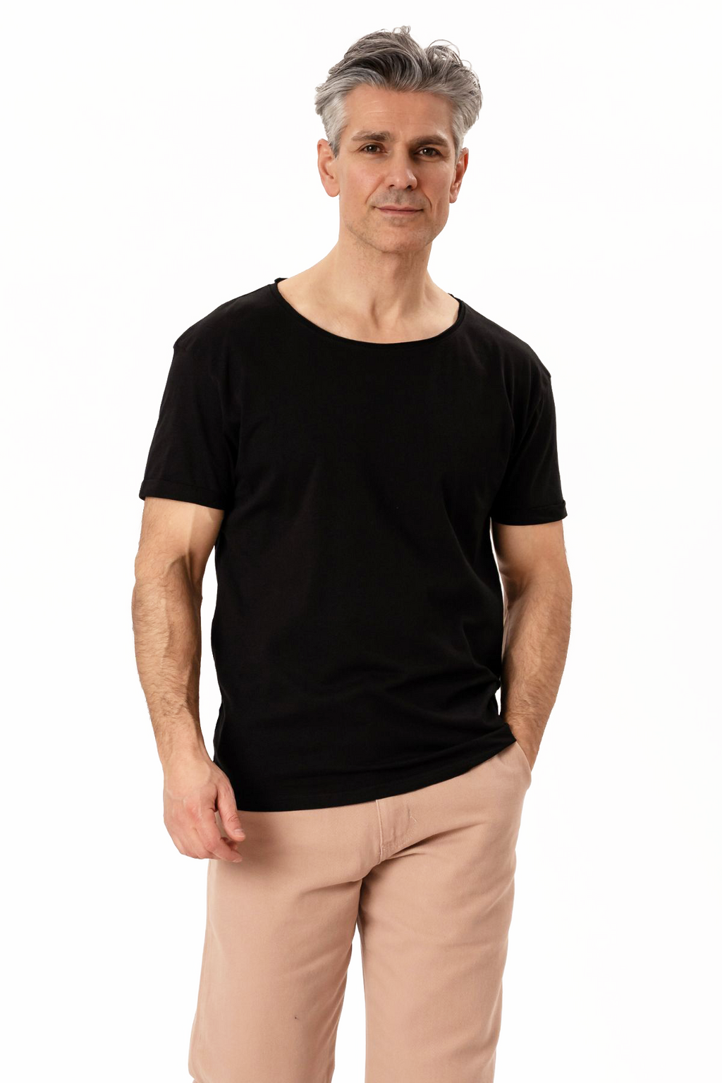 T-Shirt mit tiefem Ausschnitt - Schwarz
