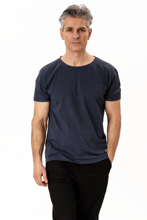 T-Shirt mit tiefem Ausschnitt – Blau meliert