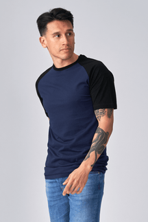 Basic Raglan T-Shirt-Schwarz-Navy