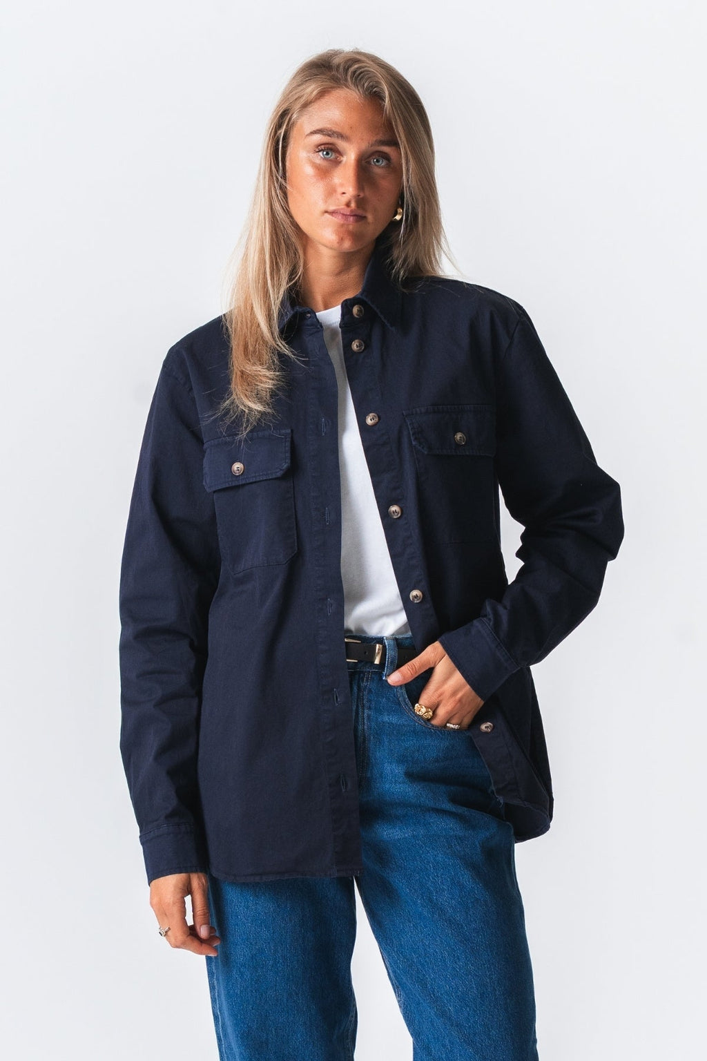 Amber Twill-Hemd – Marineblau