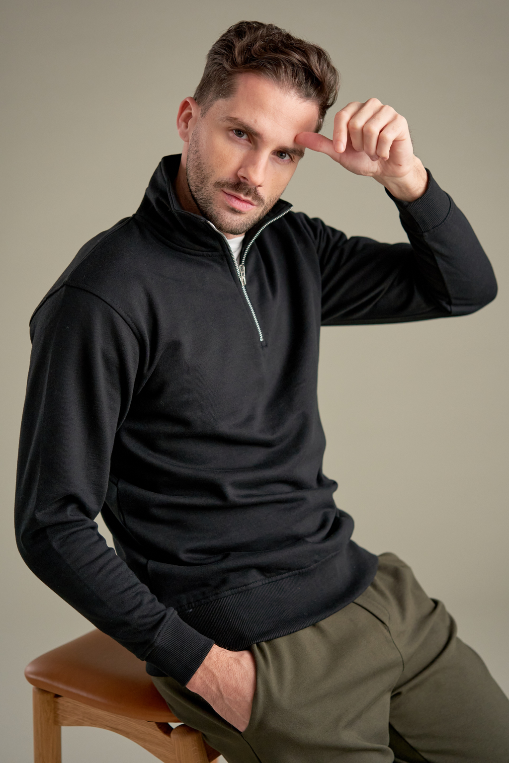 Sweatshirt halb Zip - Schwarz
