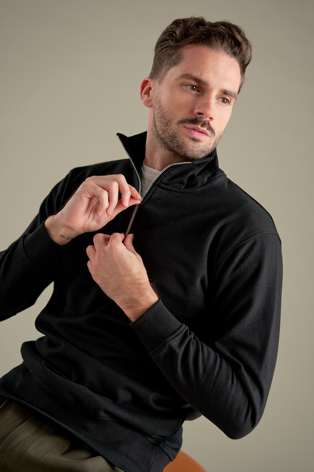 Sweatshirt halb Zip - Schwarz