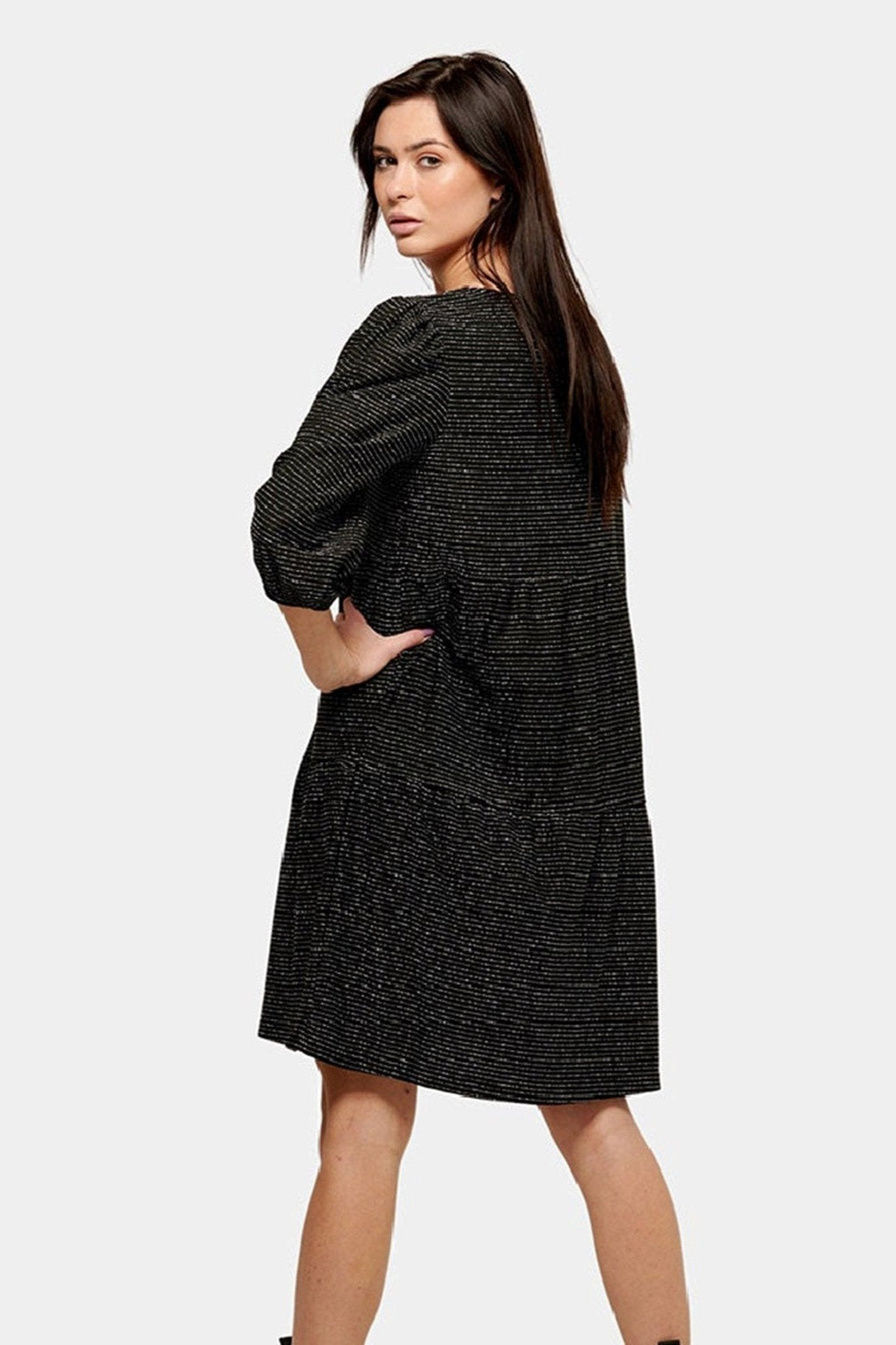 Kleid mit Glimmerstreifen - schwarz