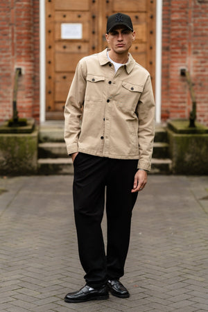 Twill Overshirt - dunkler Sand
