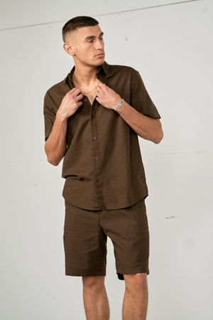 Wäsche mit kurzärärmernem Hemd + Leinen Shorts - Kaffee (Paketangebot)