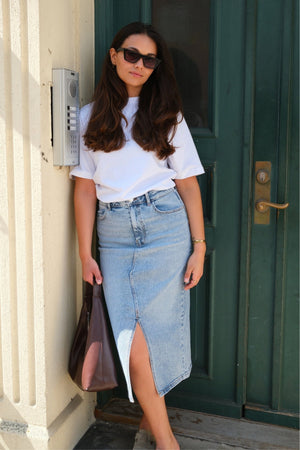 Natalie Midi Rock - Hellblauer Denim