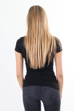 Slim Vneck basic T -Shirt - Schwarz