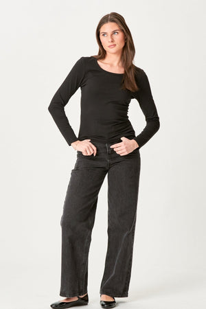 Basic Langarmes T-Shirt-Schwarz