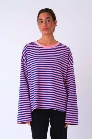 Cleo Bluse – Blau/Rosa