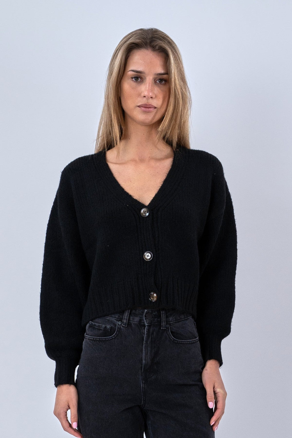 Strickjacke mit V-Ausschnitt - Schwarz
