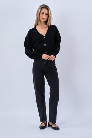 Strickjacke mit V-Ausschnitt - Schwarz