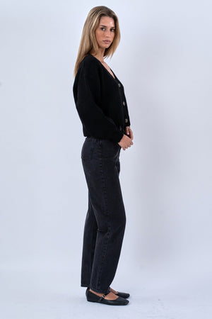 Strickjacke mit V-Ausschnitt - Schwarz