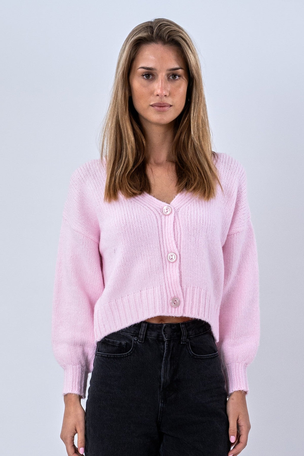 Strickjacke mit V-Ausschnitt – Rosa