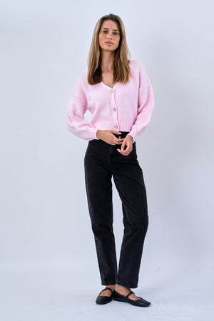Strickjacke mit V-Ausschnitt – Rosa