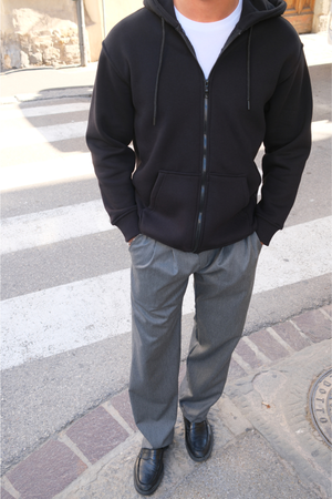 Entspannter Zip Hoodie - Schwarz